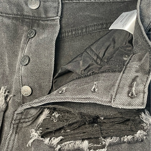 SIMPLY SOCIETY DISTRESSED BLACK STRAIGHT LEG DENIM JEANS, 7/28 - Picture 4 of 5